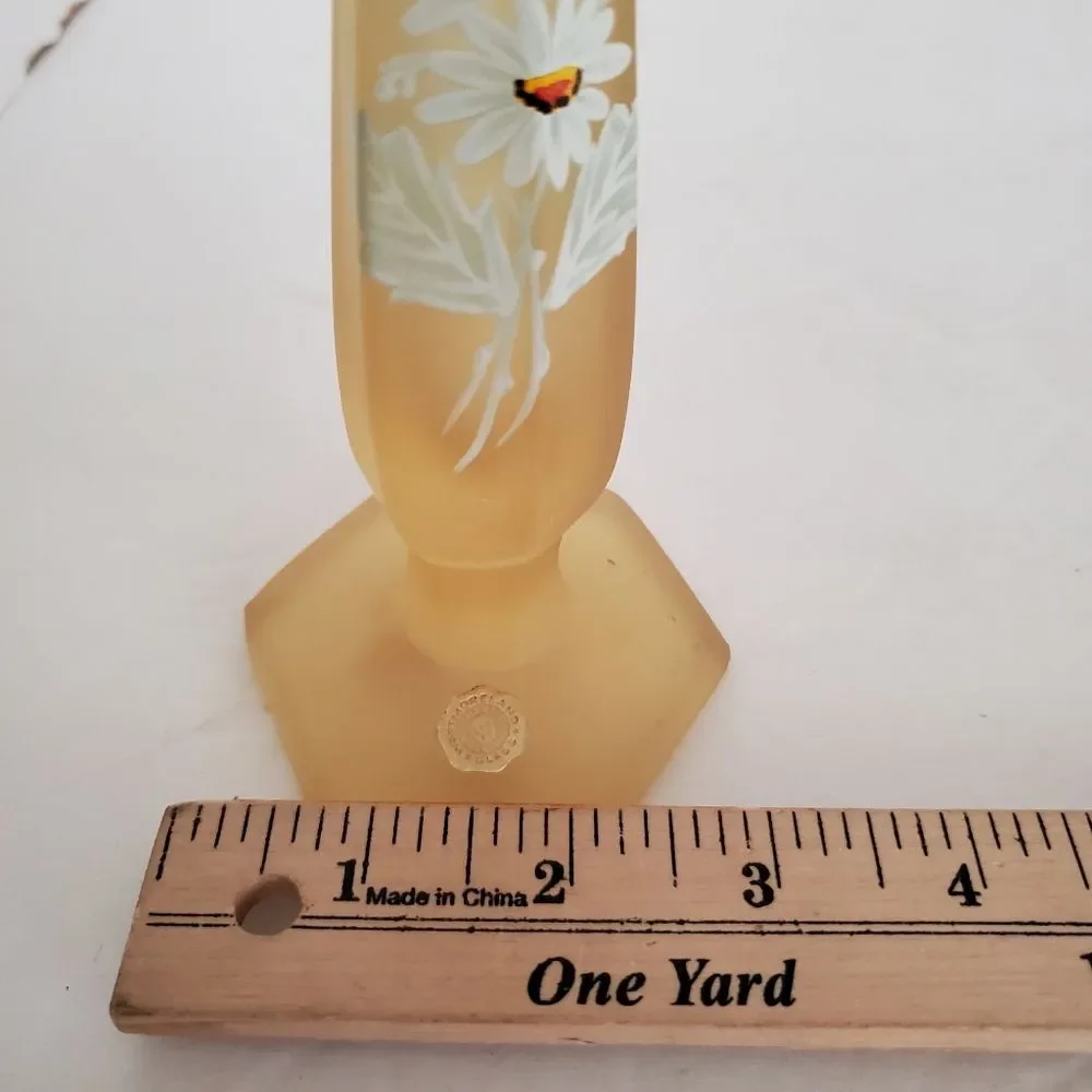 Westmoreland Yellow Satin Glass Swung Vase Daisy Floral Bud Vase 10.5